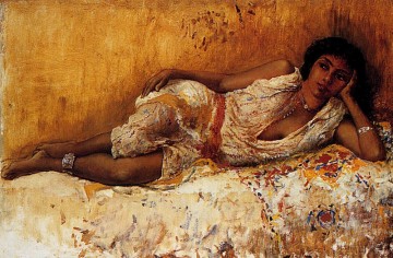 Niña morisca tumbada en un sofá Árabe Edwin Lord Weeks Pinturas al óleo
